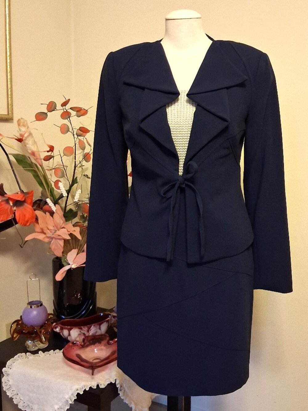 NWOT mac & jac 2 Piece Office Lady Business Suit Blue Blazer & Skirt M 10